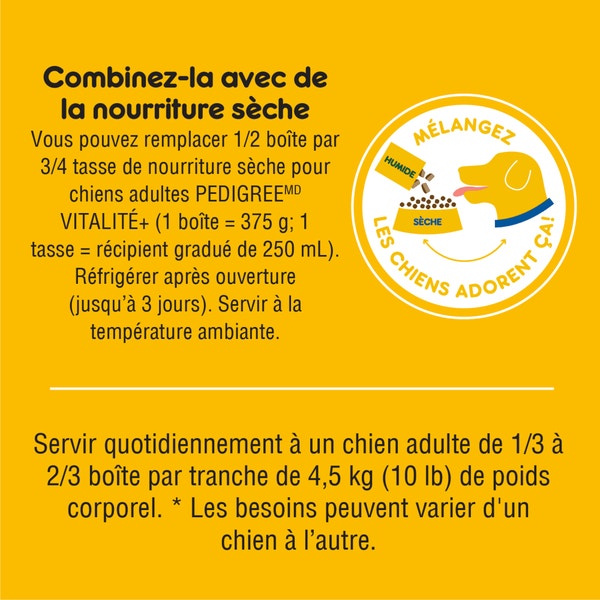 NOURRITURE HUMIDE POUR CHIENS ADULTES PEDIGREE(MD) REPAS HACHÉ EN FORMAT VARIÉTÉ – AVEC POULET ET RIZ ET AVEC BŒUF VÉRITABLE image 2