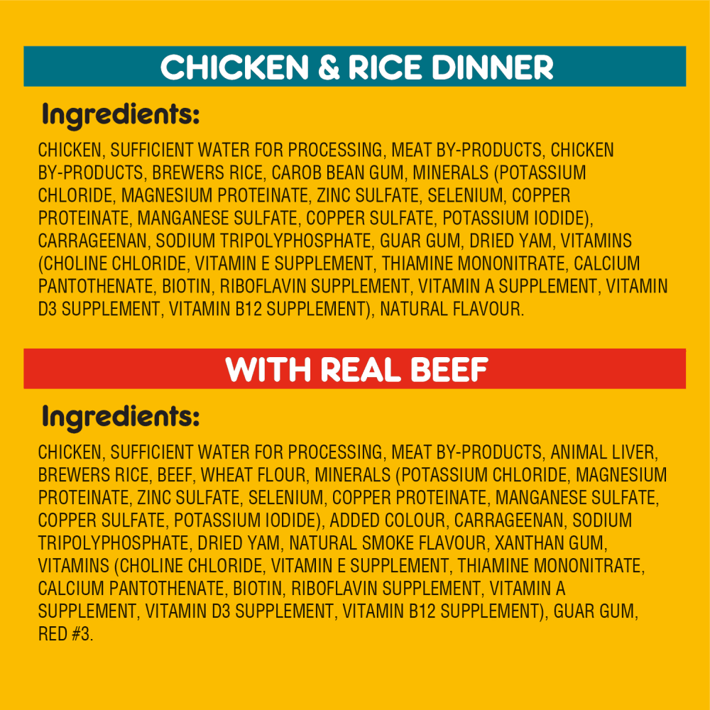 PEDIGREE® CHOPPED CHICKEN AND RICE & BEEF ADULT WET DOG FOOD ingredients image