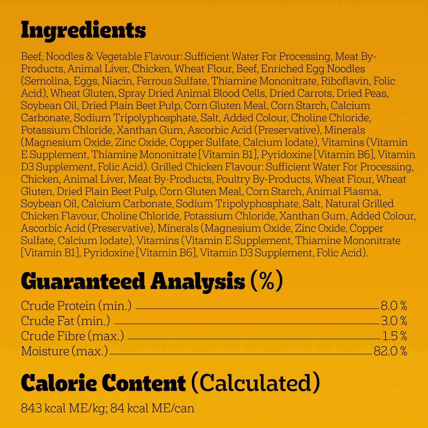 PEDIGREE® Choice Cuts in Gravy Beef, Noodles & Vegetables and Grilled Chicken Flavour Variety Pack guaranteed analysis image
