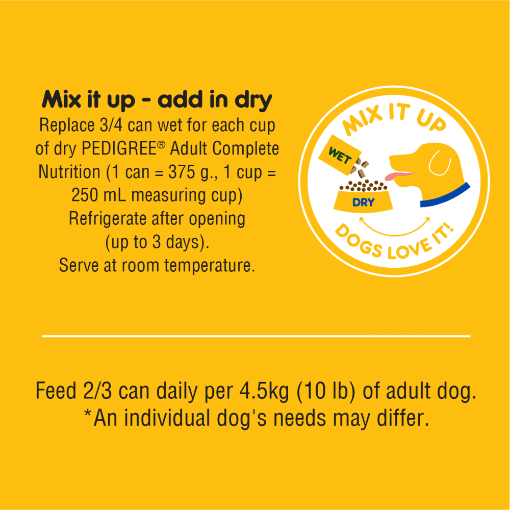 PEDIGREE® HIGH PROTEIN BEEF & LAMB FLAVOUR IN GRAVY WET DOG FOOD feeding guidelines image