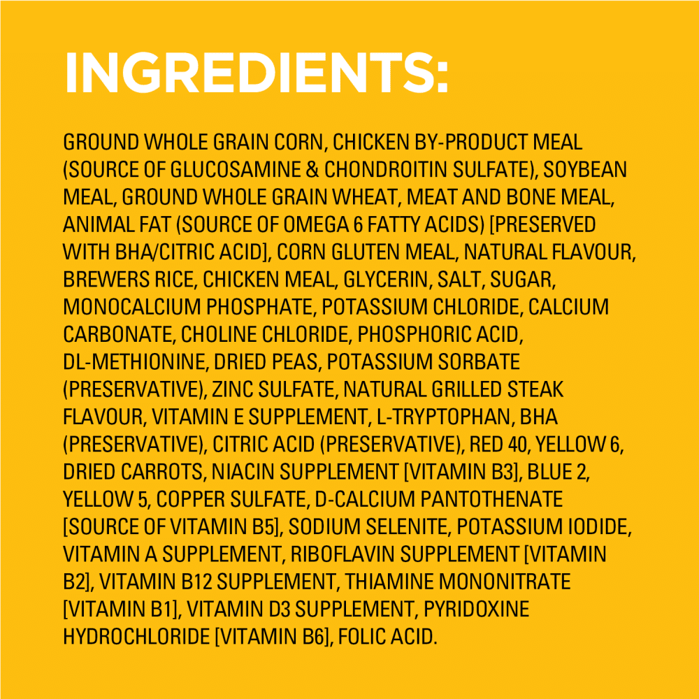 PEDIGREE® TENDER BITES SMALL BREED CHICKEN & STEAK FLAVOUR DRY DOG FOOD ingredients image