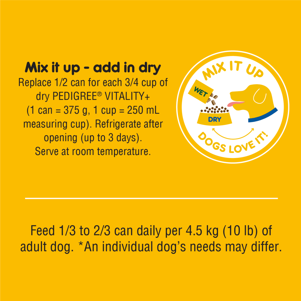 PEDIGREE® CHOPPED CHICKEN AND RICE & BEEF ADULT WET DOG FOOD feeding guidelines image