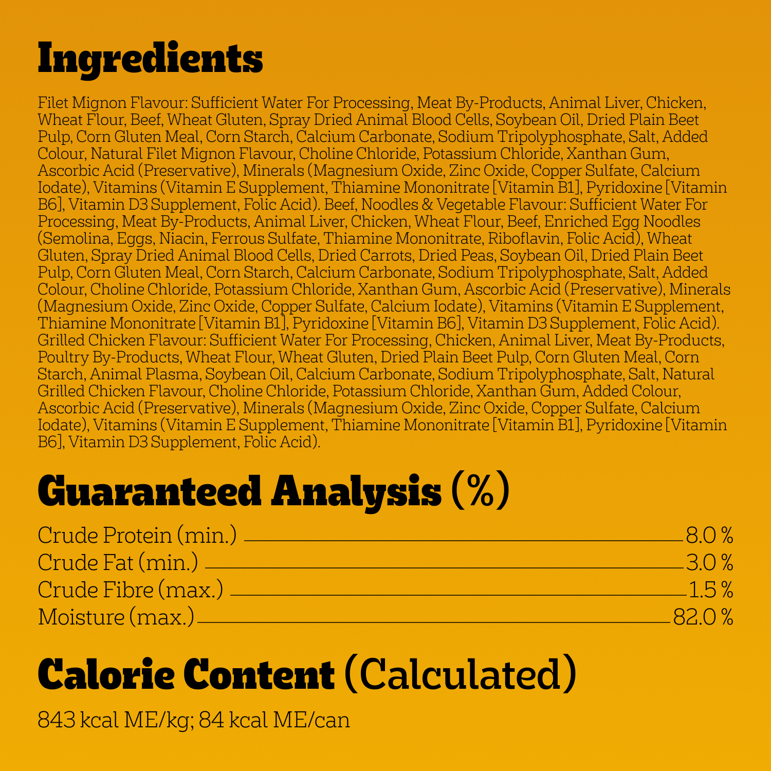 PEDIGREE® Choice Cuts in Gravy Filet Mignon, Beef Noodles & Vegetables, Grilled Chicken Flavour Variety Pack guaranteed analysis image