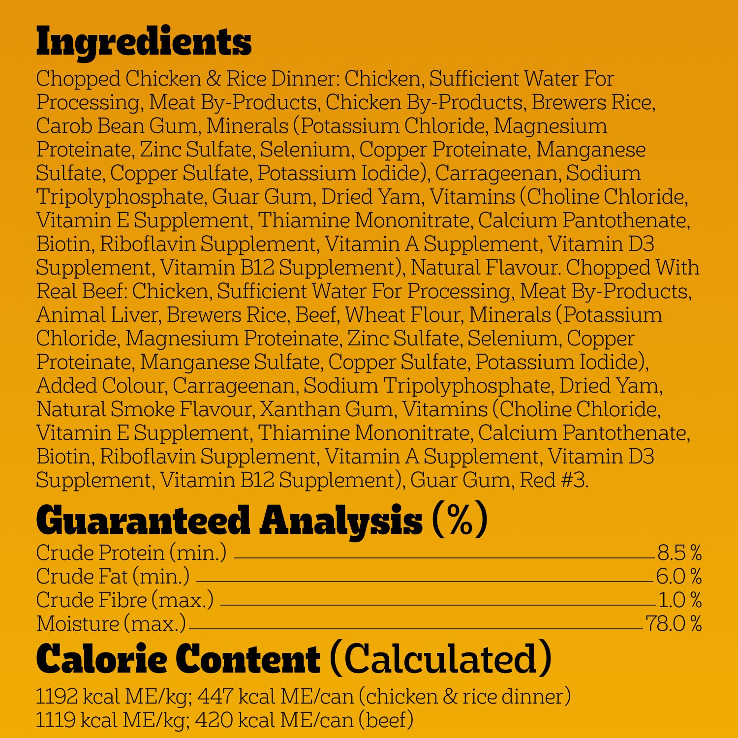PEDIGREE® CHOPPED CHICKEN AND RICE & BEEF ADULT WET DOG FOOD guaranteed analysis image