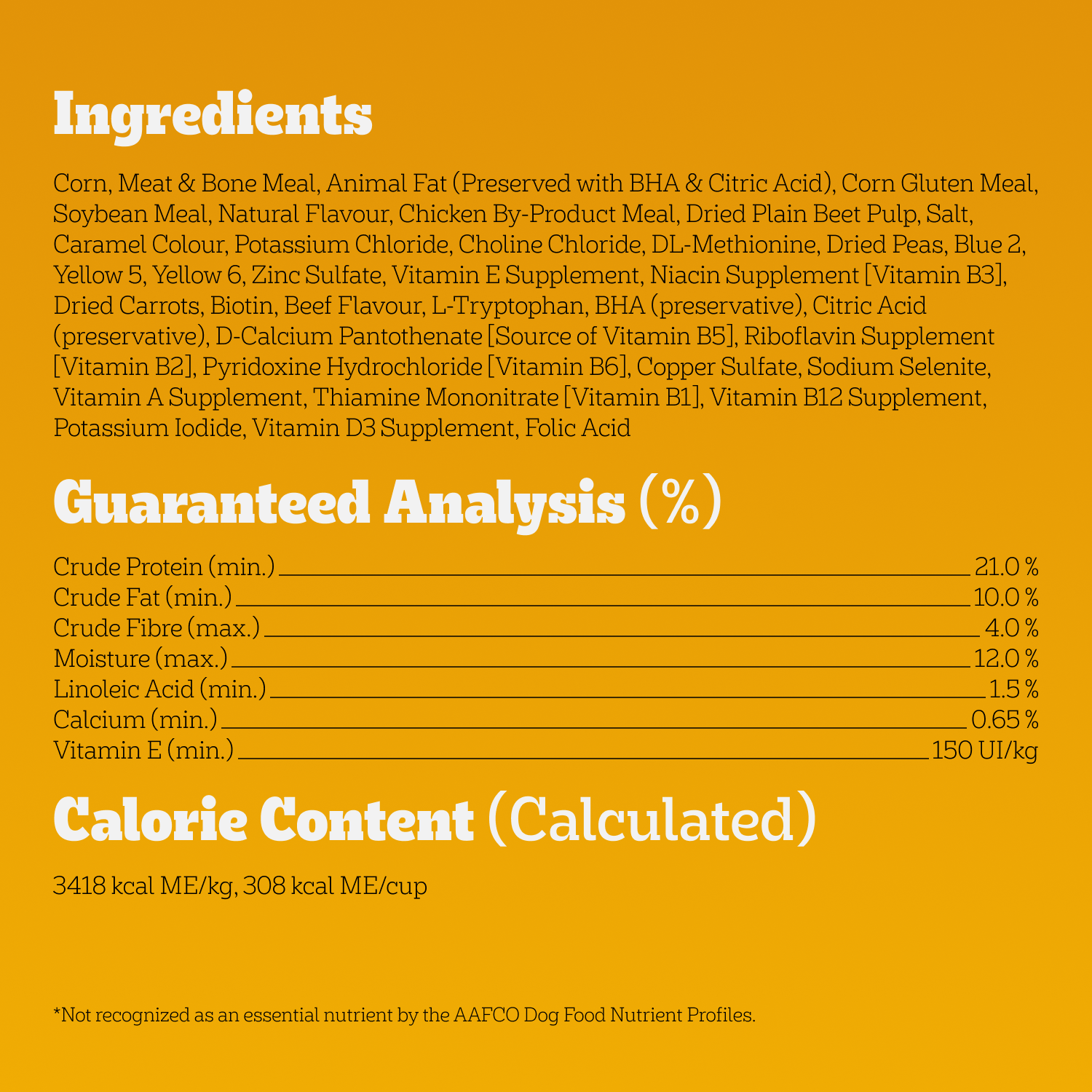 PEDIGREE® SMALL DOG+ HEARTY BEEF & VEGETABLE FLAVOUR DRY DOG FOOD guaranteed analysis image