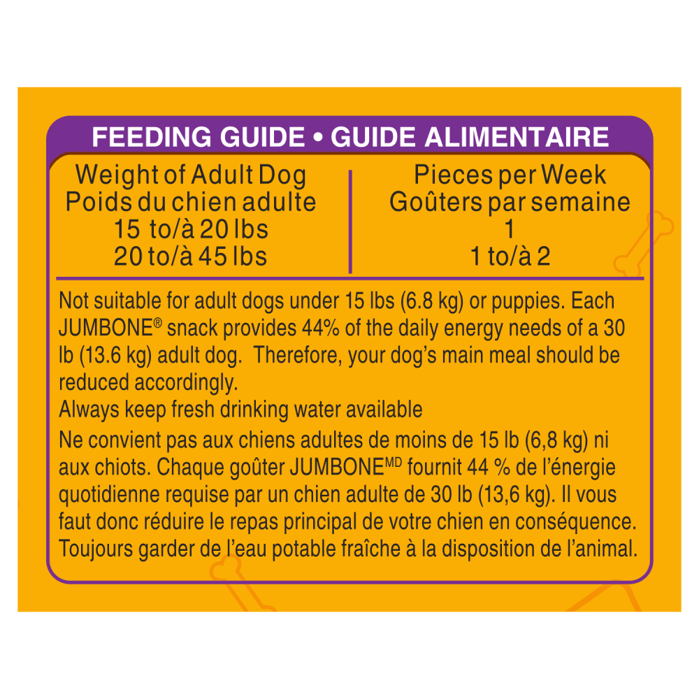 PEDIGREE® JUMBONE™ BEEF FLAVOUR SMALL & MEDIUM DOG TREATS feeding guidelines image