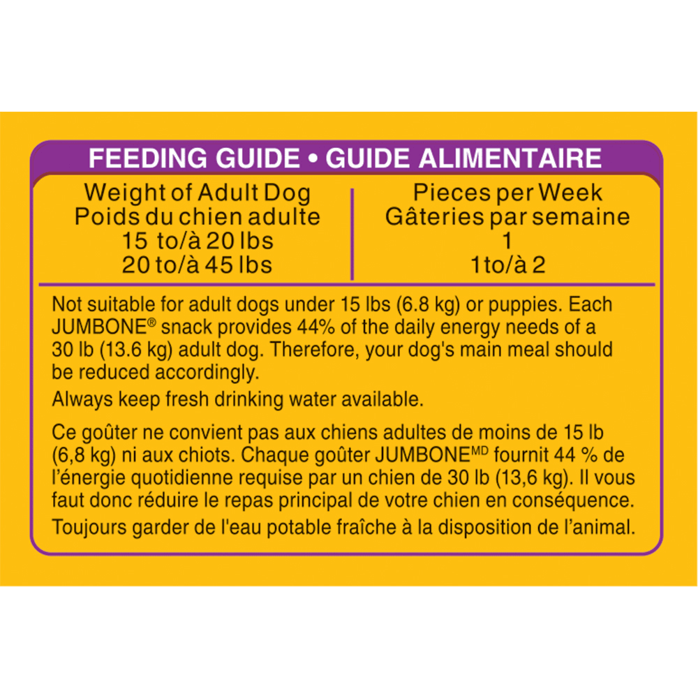 PEDIGREE® JUMBONE™ BEEF FLAVOUR MEDIUM DOG TREATS feeding guidelines image