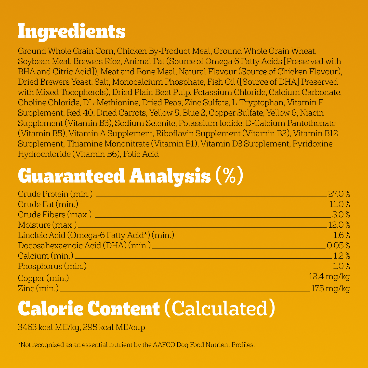 PEDIGREE® PUPPY™ CHICKEN, RICE & VEGETABLE FLAVOUR DRY DOG FOOD guaranteed analysis image